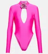 Giuseppe Di Morabito Stretch Shiny Jersey Bodysuit W/ Flower In Fuchsia