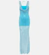 Giuseppe Di Morabito Embroidered Mesh Maxi Dress In Pool Blue
