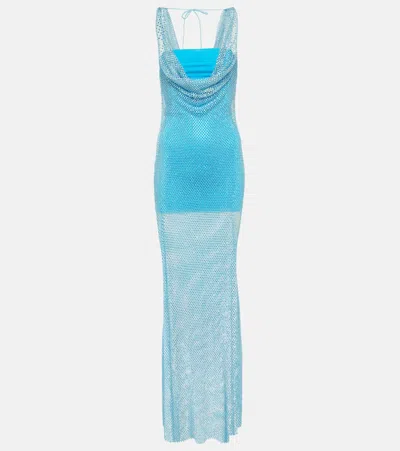 Giuseppe Di Morabito Embroidered Mesh Maxi Dress In Blue