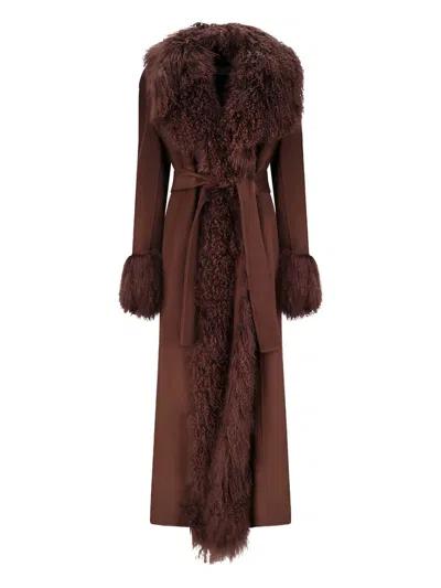 Giuseppe Di Morabito Faux-fur Collar Belted Coat In Brown