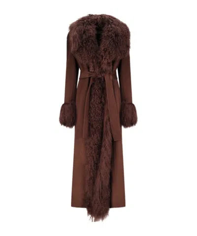 Giuseppe Di Morabito Faux-fur Collar Belted Coat In Brown