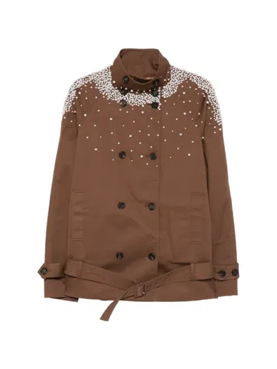 Giuseppe Di Morabito Faux-pearl Embellished Belted Coat In Brown