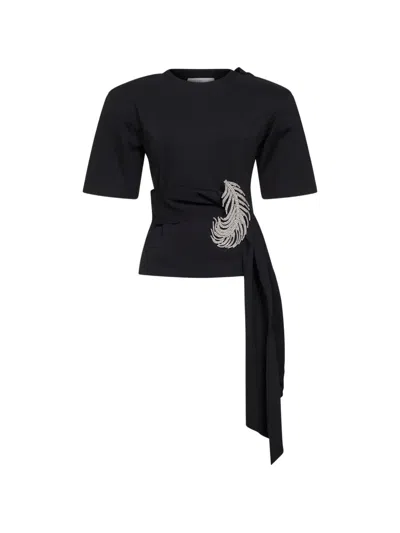 Giuseppe Di Morabito Black Stretch Jersey T-shirt With Crystal Feather In Multi