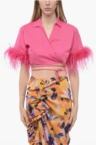 Giuseppe Di Morabito Feather-edged Cotton Wrap Top In Pink