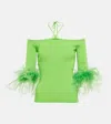 Giuseppe Di Morabito Feather-trimmed Knitted Top In Shocking Green