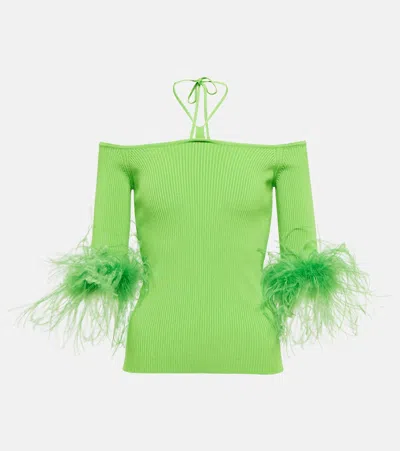 Giuseppe Di Morabito Feather-trimmed Knitted Top In Shocking Green