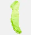 Giuseppe Di Morabito Feather-trimmed Midi Dress In Yellow Fluo