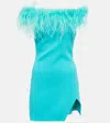 Giuseppe Di Morabito Feather-trim Off-shoulder Minidress In Blue Zircon