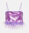 Giuseppe Di Morabito Feather-trimmed Sequined Crop Top In Purple