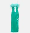 Giuseppe Di Morabito Feather-trim Sequinned Gown In Blue Zircon