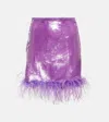 Giuseppe Di Morabito Feather-trimmed Sequined Miniskirt In Purple