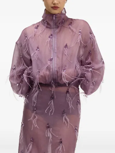 Giuseppe Di Morabito Feather-embellished Sheer Jacket In Purple