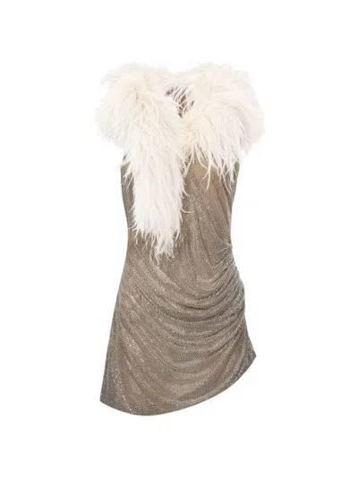 Giuseppe Di Morabito Feather-trim Crystal-embellished Mini Dress In Gray