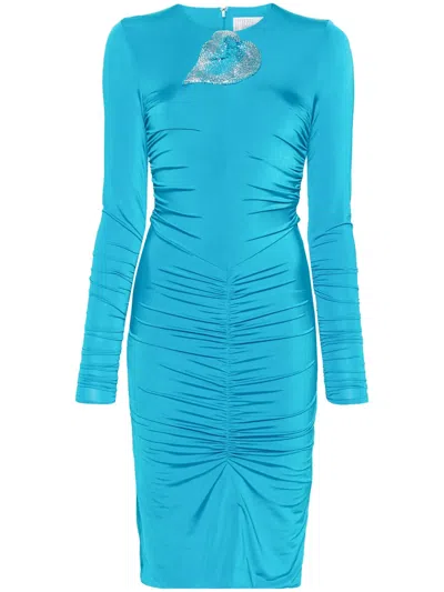 Giuseppe Di Morabito Floral-appliqué Ruched Dress In Blue