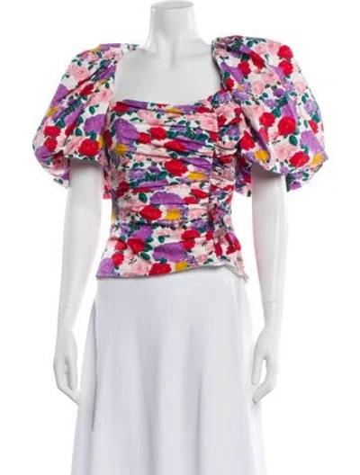 Pre-owned Giuseppe Di Morabito Floral Print Square Neckline Blouse In White