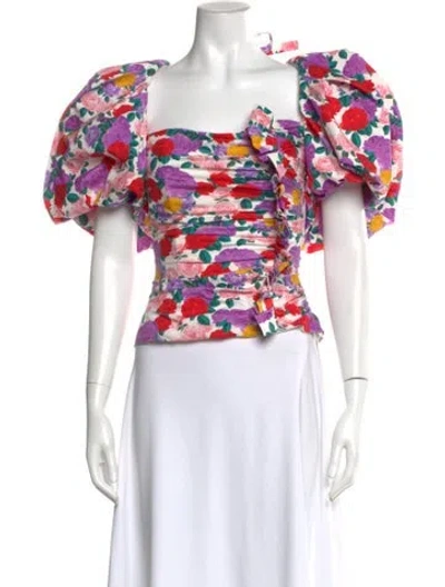 Pre-owned Giuseppe Di Morabito Floral Print Square Neckline Top In White