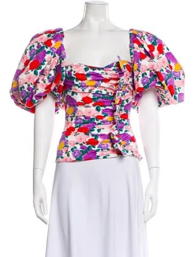 Pre-owned Giuseppe Di Morabito Floral Print Square Neckline Top In White