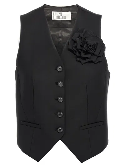 Giuseppe Di Morabito Flower Brooch Wool Vest In Black