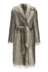 Giuseppe Di Morabito Waist Belted Faux Fur Knee Length Coat In Gray