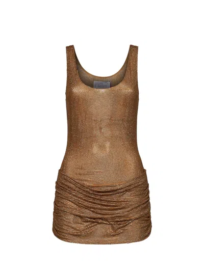 Giuseppe Di Morabito Gold Crystal-embellished Tulle Draped Mini Dress In Brown