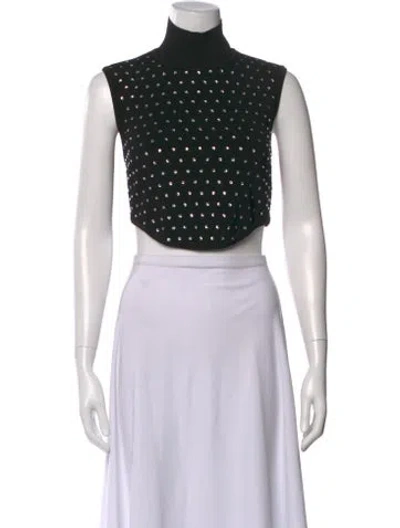 Pre-owned Giuseppe Di Morabito Graphic Print Mock Neck Crop Top In Black