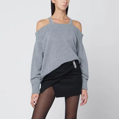GIUSEPPE DI MORABITO GIUSEPPE DI MORABITO GREY SWEATER WITH CRYSTAL EMBELLISHED SHOULDERS