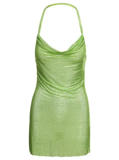 GIUSEPPE DI MORABITO GREEN HALTERNECK BACKLESS COWL EFFECT MINIDRESS IN POLYAMIDE WOMAN