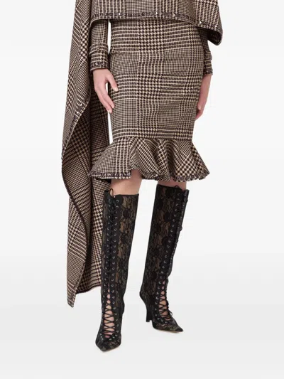 Giuseppe Di Morabito Houndstooth-pattern Ruffled Midi Skirt In Brown