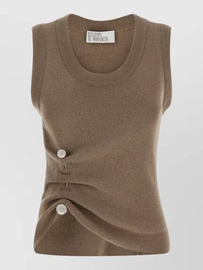 Giuseppe Di Morabito Jewel Brooch Knit Top Sleeveless Ruched In Brown