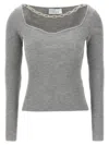 Giuseppe Di Morabito Square Neck Chain Detail Fitted Sweater In Gray