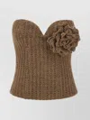Giuseppe Di Morabito Off-the-shoulder Bustier Top With Sweetheart Neckline And Floral Brooch In Brown