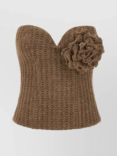 GIUSEPPE DI MORABITO KNIT BANDEAU TOP FLORAL EMBELLISHMENT