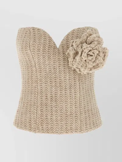 GIUSEPPE DI MORABITO KNIT BANDEAU TOP FLORAL EMBELLISHMENT