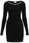 Giuseppe Di Morabito Chic Long-sleeved Mini Dress With Crystal Chain Detail In Black (black)