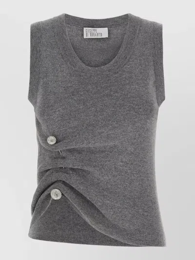 Giuseppe Di Morabito Knit Top Jewel Brooch Ribbed Buttons In Gray