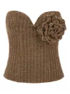 Giuseppe Di Morabito Off-the-shoulder Bustier Top With Sweetheart Neckline And Floral Brooch In Brown