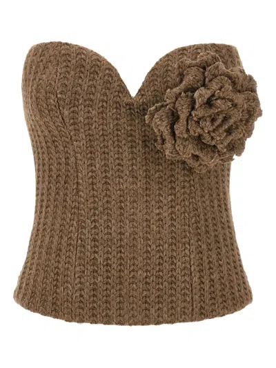 GIUSEPPE DI MORABITO KNITTED FLOWER-EMBELLISHED BUSTIER TOP