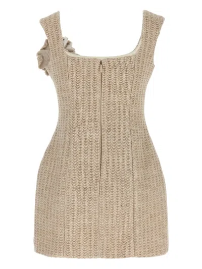 Giuseppe Di Morabito Knitted Rose-embellished Mini Dress In Neutral