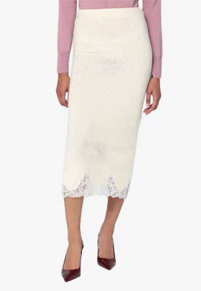 Giuseppe Di Morabito Lace And Rhinestones Midi Pencil Skirt In White