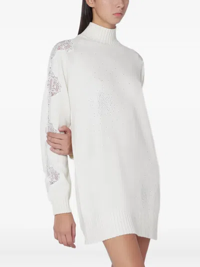 Giuseppe Di Morabito Wool Turtleneck Dress Featuring Long Sleeves In White