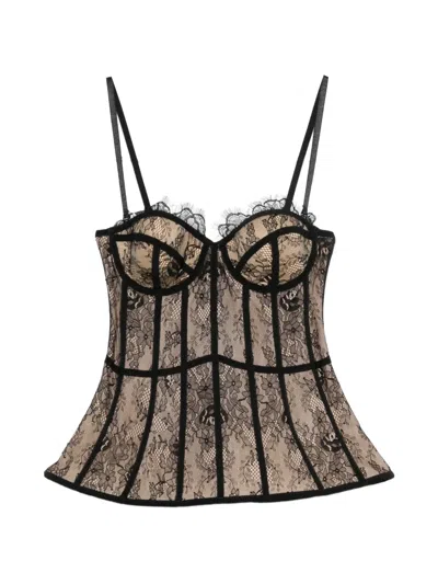 Giuseppe Di Morabito Bustier Top Lace Floral Sheer Straps In Brown