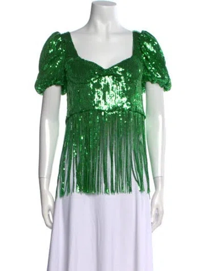 Pre-owned Giuseppe Di Morabito Lace Pattern Square Neckline Blouse In Green