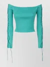 Giuseppe Di Morabito Lace-up Off-the-shoulder Cropped Knitwear In Green