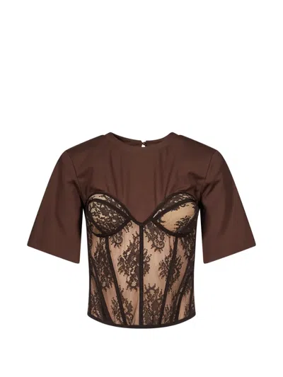 Giuseppe Di Morabito Lace-corset T-shirt In Brown