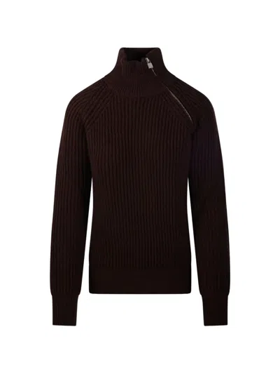 Giuseppe Di Morabito Lace-panel Ribbed-knit Sweater In Brown