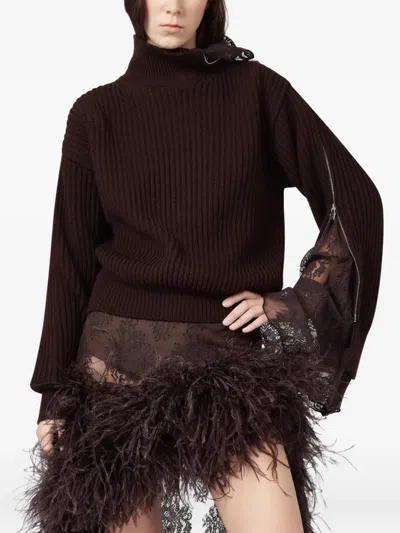 Giuseppe Di Morabito Lace-trim Ribbed-knit Sweater In Brown