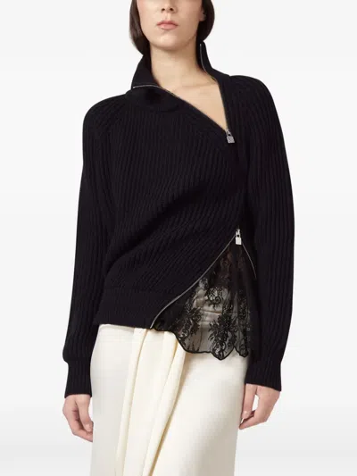 Giuseppe Di Morabito Gerippter Strickpullover Mit Spitzenbesatz In Black