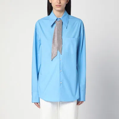 GIUSEPPE DI MORABITO GIUSEPPE DI MORABITO  LIGHT BLUE SHIRT WITH RHINESTONE SCARF