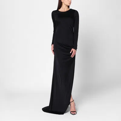 GIUSEPPE DI MORABITO GIUSEPPE DI MORABITO LONG BLACK DRESS WITH BROOCH DETAIL