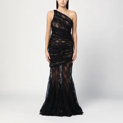 GIUSEPPE DI MORABITO LONG BLACK LACE SEMI-TRANSPARENT DRESS